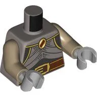 Torso, Chest Armor, Silver Chain Mail, Gold Trim Belt Buckle, Reddish Brown Belt, Jewell print, Dark Tan Arms, Light Bluish Gray Hands