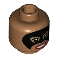 Minifig Head Batgirl, Black Eye Mask, Red Lips, Smile / Scowl Print