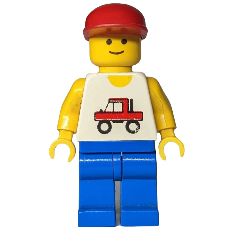 Man, White Vest with Truck, Blue Legs, Red Cap (3626b Head)