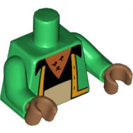 Torso Vest with Orange Trim, Black Shirt, Tan Pants and Chest Hair Print, Green Arms, Medium Nougat Hands