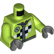 Torso Race Jacket with Wrench and Black and White Checkered / '2013 The LEGO Store Des Peres, MO' Back Print, Lime Arms, Dark Bluish Gray Hands