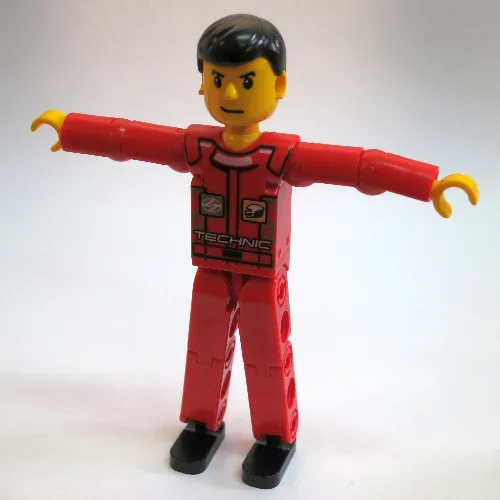 Technic Figure Red Legs, Red Top with Technic Logo and Black Hair