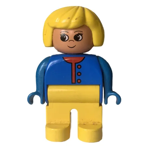 Duplo Figure, Early, Hair Bob Yellow, Yellow Legs, Red Buttons and Undershirt Print