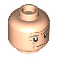 Minifig Head Bilbo, Dark Bluish Grey Eyebrows, Wrinkles, Neutral, Closed Mouth/Open Mouth Scream/Hiss, Tan Teeth Print