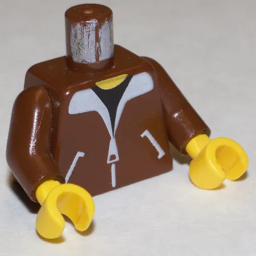 Torso Bomber Jacket and Black T-Shirt Print, Reddish Brown Arms, Yellow Hands