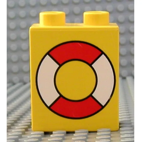 Duplo Brick 1 x 2 x 2 with Life Preserver Print