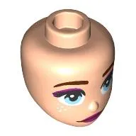 Minidoll Head Dark Red Eyebrows, Bright Light Blue Eyes, Red Eyeshadow, Lips