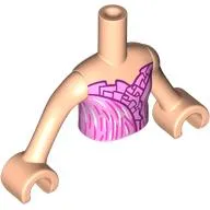 Minidoll Torso Girl with Dress, Bright Pink Ruffles, Dark Purple Trim, Silver/Dark Pink Streaks Print, Light Nougat Arms and Hands