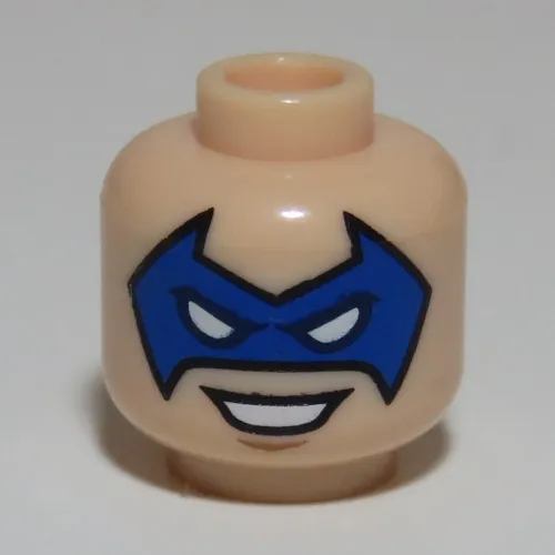 Minifig Head Trickster, Blue Eyemask Pointed, Open Smile Print [Hollow Stud]
