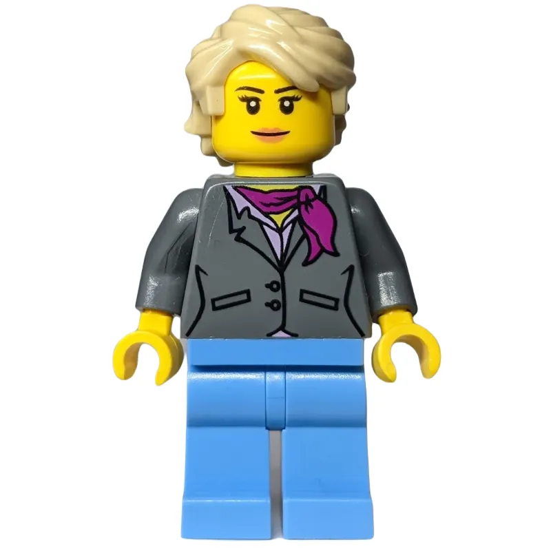 Dark Bluish Gray Torso, Medium Blue Legs, Tan Hair