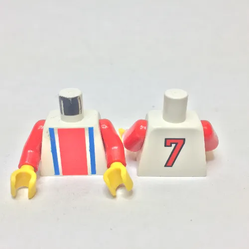 Torso Soccer Shirt, Vertical Striped Red/Blue / '7' Back Print, Red Arms, Yellow Hands
