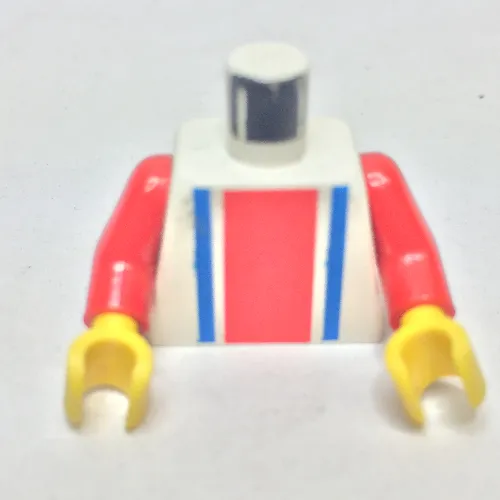 Torso Soccer Shirt with Vertical Striped Red/Blue / '3' Back Print, Red Arms, Yellow Hands