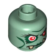 Minifig Head Troll Queen, Red Eyes, Dark Green Lips and Lower Fangs Print [Blocked Open Stud]