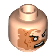 Minifig Head Shredder, Right Eye Scarred Area and No Pupil, Open Mouth Angry Print [Hollow Stud]