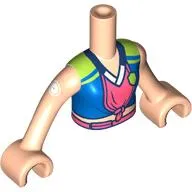 Minidoll Torso Girl with Blue/Lime/Coral Shirt, Shield, Dark Blue Collar print, Glucose Sensor Light Nougat Arms and Hands