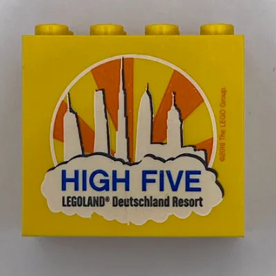 Brick 2 x 4 x 3 with 'LEGOLAND Deutschland Resort HIGH FIVE' Print