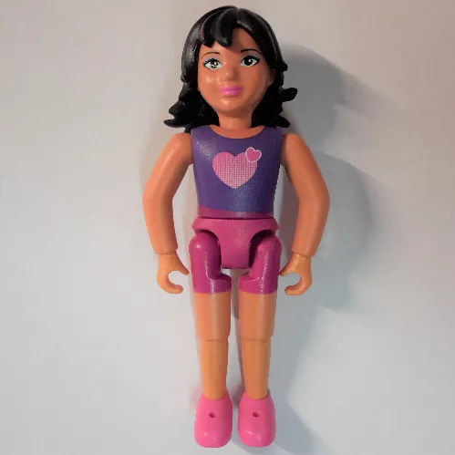 Belville Figure Fixed Elbows, Child, Female, Black Hair with Dark Pink Highlights, Magenta Shorts, Dark Purple Top with Hearts