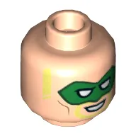 Minifig Head Green Arrow, Green Eyemask, Bright Light Yellow Sideburns and Goatee, Grin Print