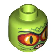 Minifig Head Swamp Creature, Red and Yellow Eyes, Pointed Teeth and Scales Print [Blocked Open Stud]
