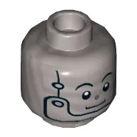 Minifig Head Tin Man, Eyebrows, Silver Nose and Chin Strap Print [Hollow Stud]