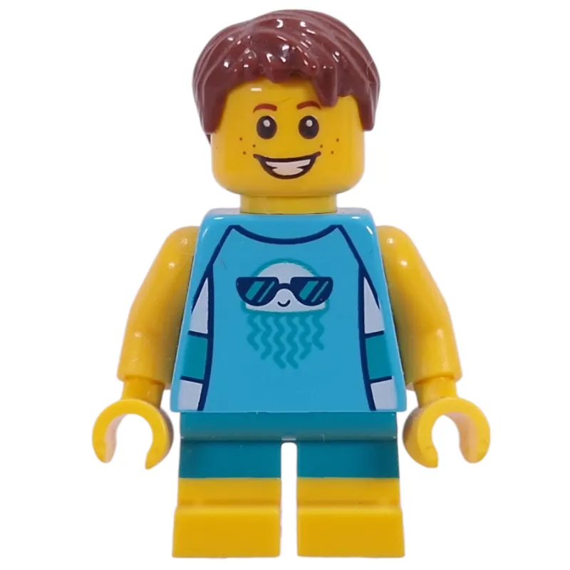 Kid - Medium Azure Torso, Dark Turquoise/Yellow Legs, Reddish Brown Hair