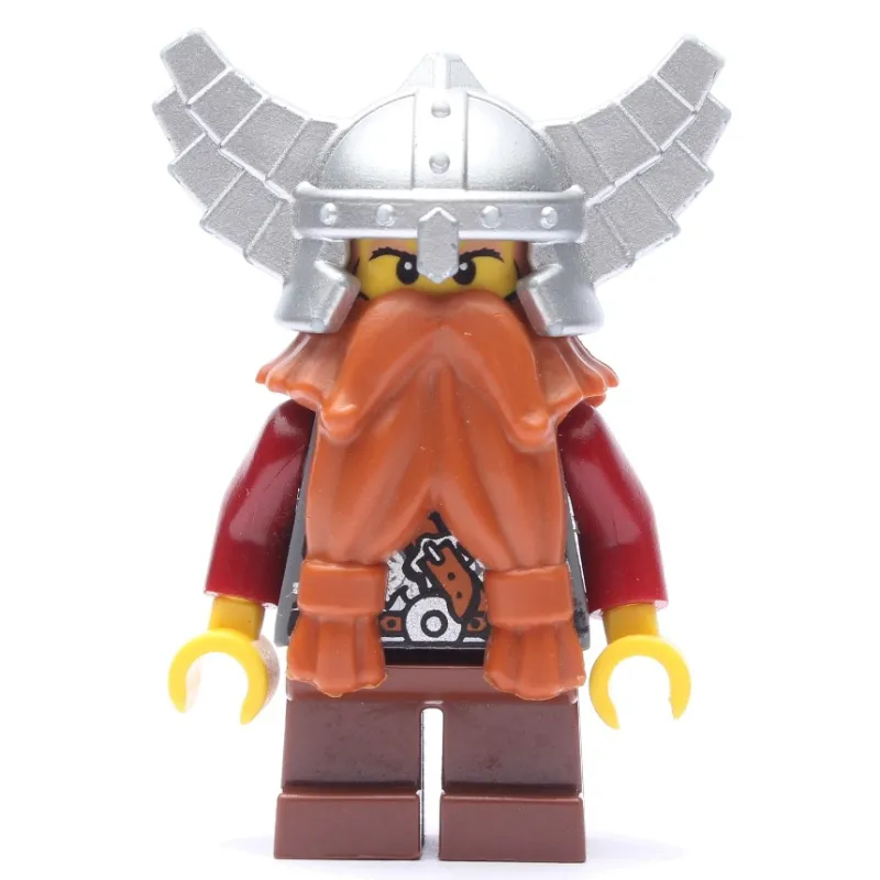Dwarf, Dark Orange Beard, Metallic Silver Winged Helmet, Printed Beard