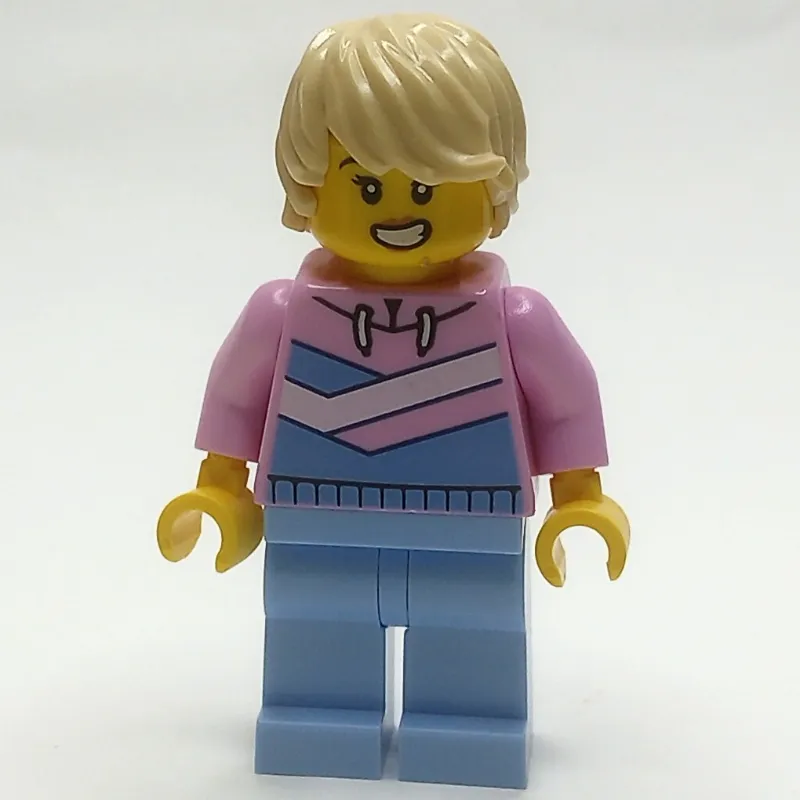 Woman, Bright Pink Hoodie, Bright Light Blue Legs