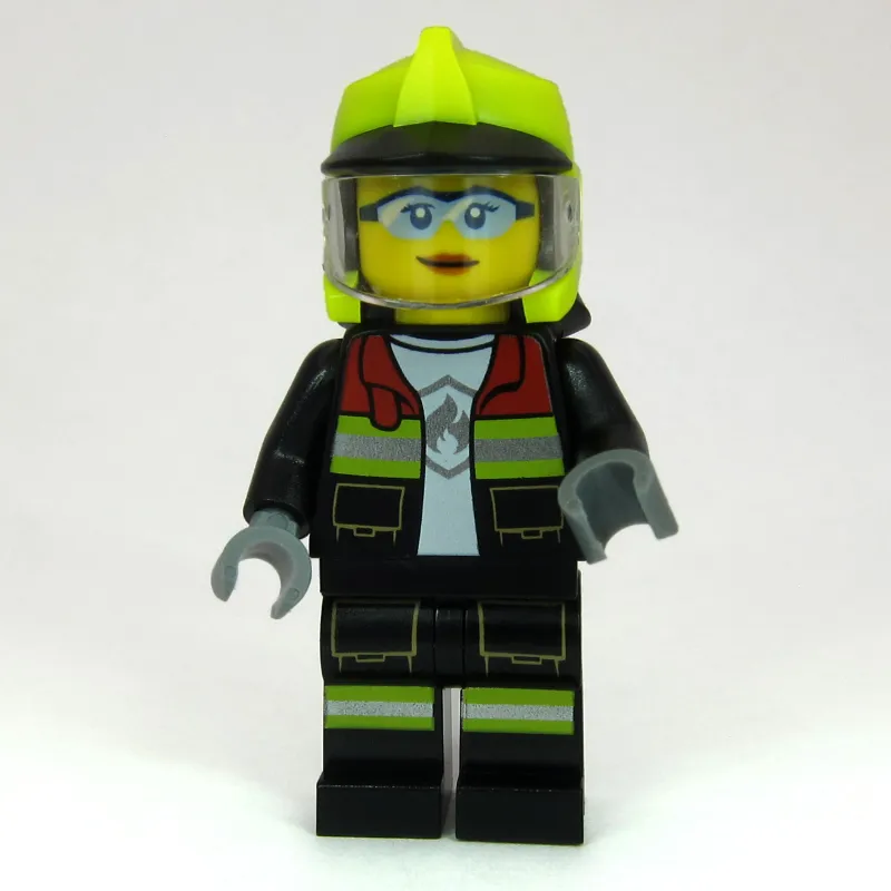 Firefighter, Black Fire Suit, Vibrant Yellow Standard Helmet, Visor, Goggles