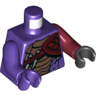 Torso, Odd Arms and Hands, Snake with Black and Copper Scales, Knives and Shoulder Pad Print, Left Dark Red Arm and Black Hand, Right Dark Purple Arm and Hand