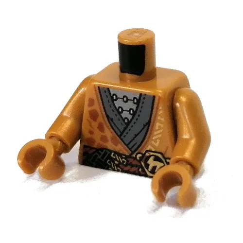 Torso Robe with Orange Rope, Dark Bluish Grey Tunic, Gold Asian Symbol Print, Pearl Gold Arms and Hands