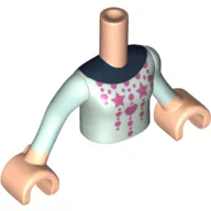 Minidoll Torso Girl with Light Aqua Sweater with Dark Blue Collar, Light Aqua Sleeves and Light Nougat Hands Print