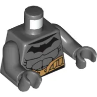 Torso Armor, Batman Logo, Muscles, and Gold Utility Belt Print, Dark Bluish Gray Arms and Hands