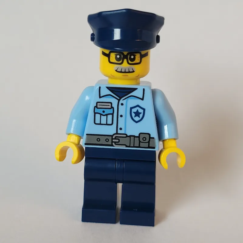Police Officer, Bright Light Blue Torso, Dark Blue Legs, Dark Blue Cap