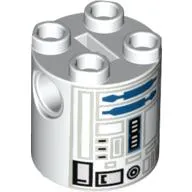 Brick Round 2 x 2 x 2 Robot Body, Axle Holder '+' Orientation with Blue and Gray Astromech Droid Print (R2-D2)