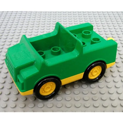 Duplo Car with 2 x 2 Studs and White Base and Safari Stripe Print, Pearl Light Gray Wheels
