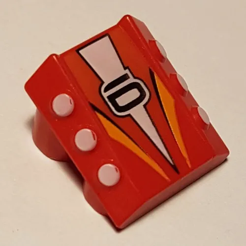 Slope 2 x 2 No Studs, with 3 Side Pistons Raised Edges and '6', White Triangle and Orange Stripes Print
