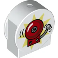 Duplo Brick 1 x 3 x 2 Round Top, Cut Away Sides with Ringing Fire Alarm Bell, Bright Light Yellow Background Print