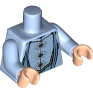 Torso Robes with 3 Silver Clasps, Medium Blue Details Print (Albus Dumbledore), Bright Light Blue Arms, Light Nougat Hands