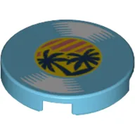 Tile Round 2 x 2 with Bottom Stud Holder and Record with Palm Trees Print