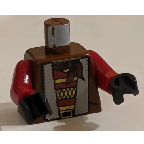 Torso Jacket with Fur Lining, Striped Shirt, Bandana Print, Dark Red Arms, Black Hands