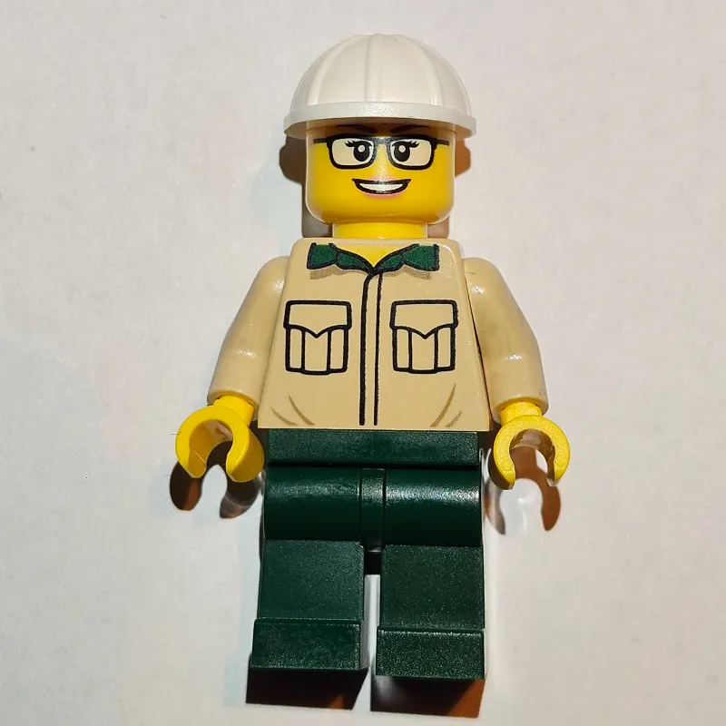 Construction Engineer / Architect - Tan Torso, Dark Green Legs, White Helmet