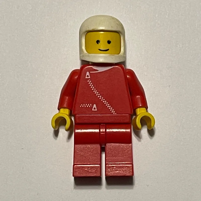 Man, Red Jacket with Zipper, White Helmet