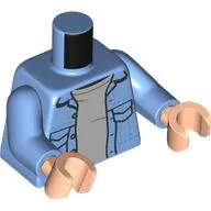 Torso Shirt, Pockets, Open over Light Bluish Grey Undershirt Print, Medium Blue Arms, Light Nougat Hands