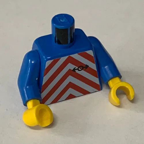 Torso Red Chevron and Train Logo Print, Blue Arms, Yellow Hands
