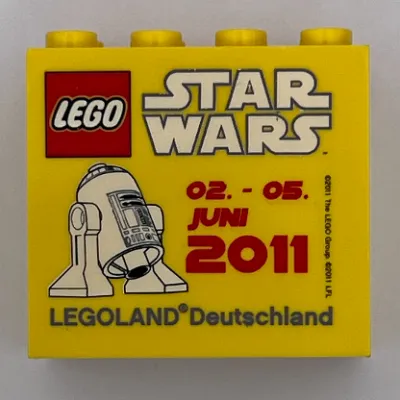 Brick 2 x 4 x 3 with 'LEGOLAND Deutschland STAR WARS 02. - 05. JUNI 2011', R2-D2 Print