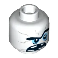 Minifig Head Bizarro, Unibrow, Light Bluish Gray Cracks, Bright Light Blue Eyes, Wide Open Mouth Missing Teeth Print [Hollow Stud]