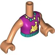 Minidoll Torso Girl with Magenta Shirt, Dark Turquoise Belt, Necklace, Bright Light Yellow Creature print, Nougat Arms and Hands