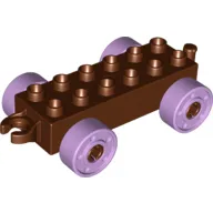 Duplo Car Base 2 x 6 with Fake Bolts, Open Hitch End and Lavender Wheels