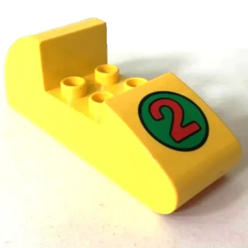 Duplo Brick 2 x 6 x 2 Rounded Ends with Green Circle and Red '2' Print