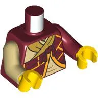 Torso, Odd Arms, Tan Shirt, Dark Res/Bright Light Orange Robe print, Left Dark Red Arm, Right Tan Arm, Yellow Hands